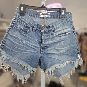 Paradox Blue Jean Shorts with Distressed Cut-Off Style